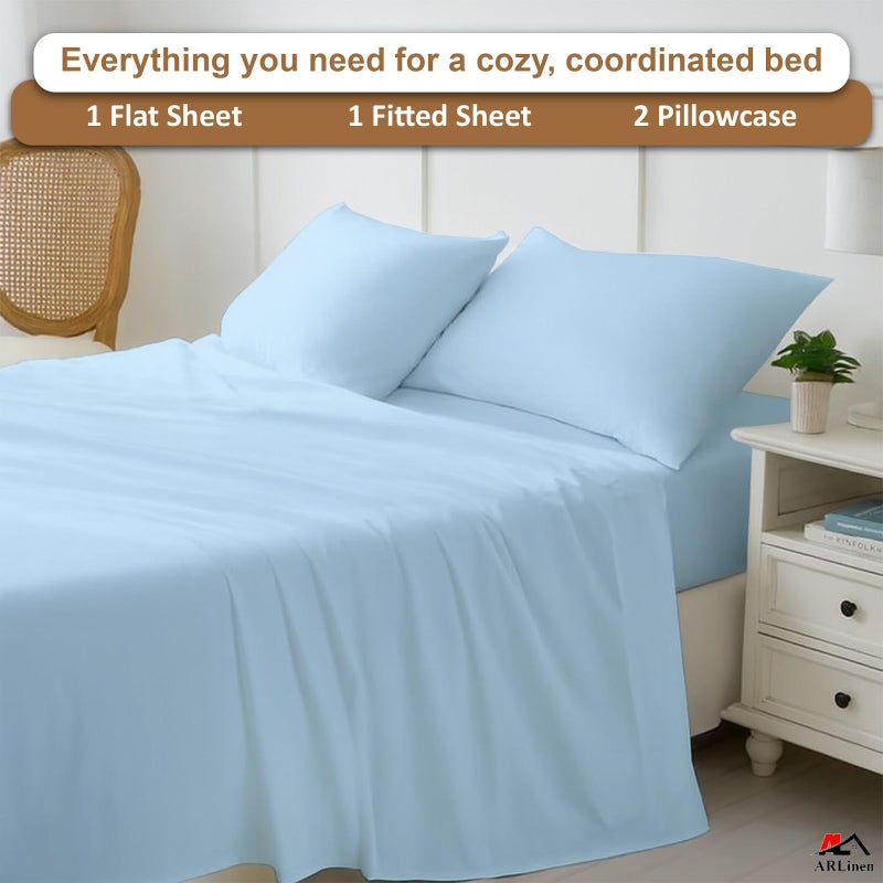 ARlinen 4 Piece Queen Size Sheet Set, 100% Egyptian Cotton Bed Sheets, Light Blue, Soft & Breathable Bedding, Fits Upto 10 Inch Deep Mattress - Image 5